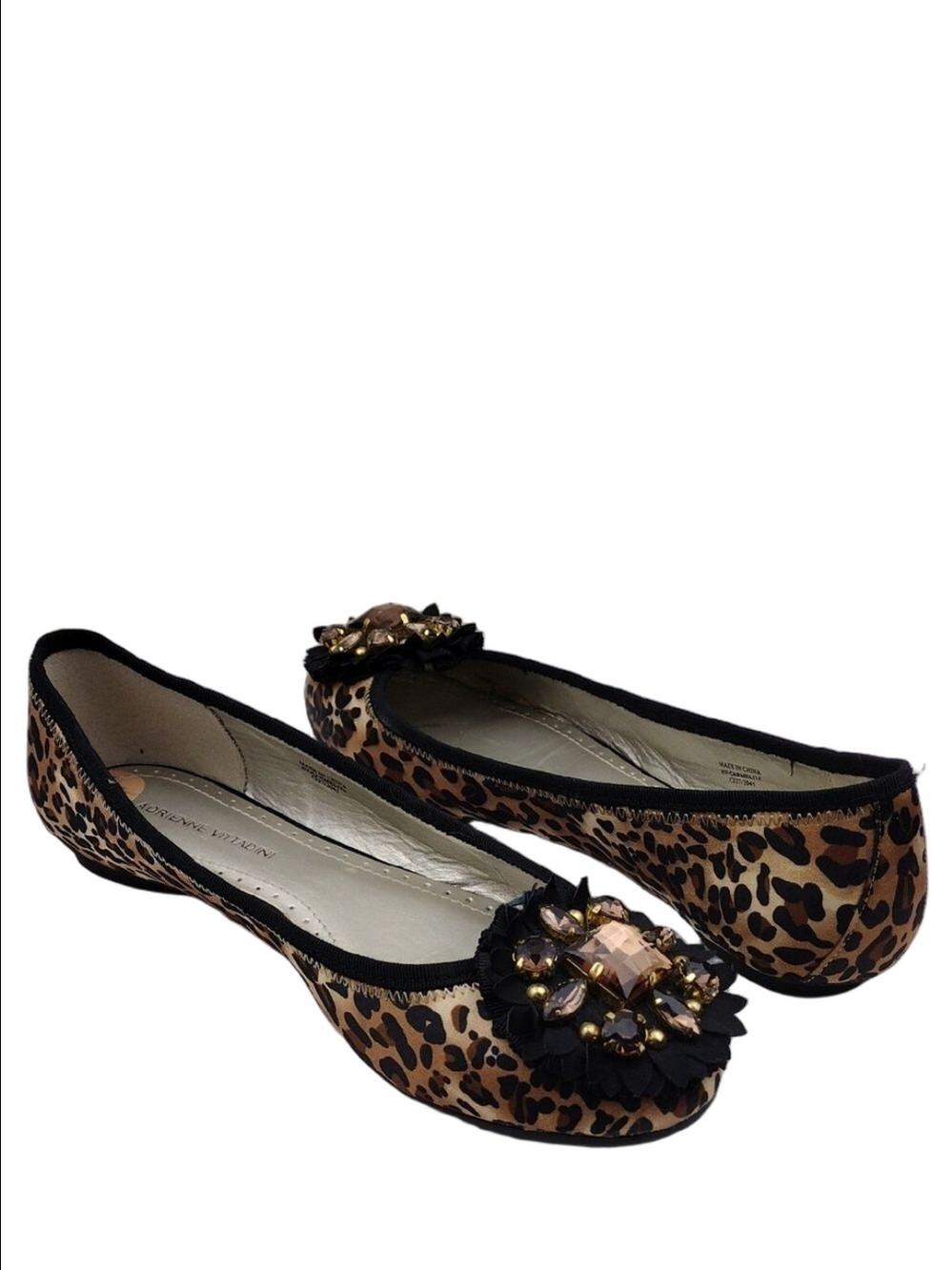Adrienne Vittadini Carmelita Brown Classic Leopard Print Embellished Flat Shoe